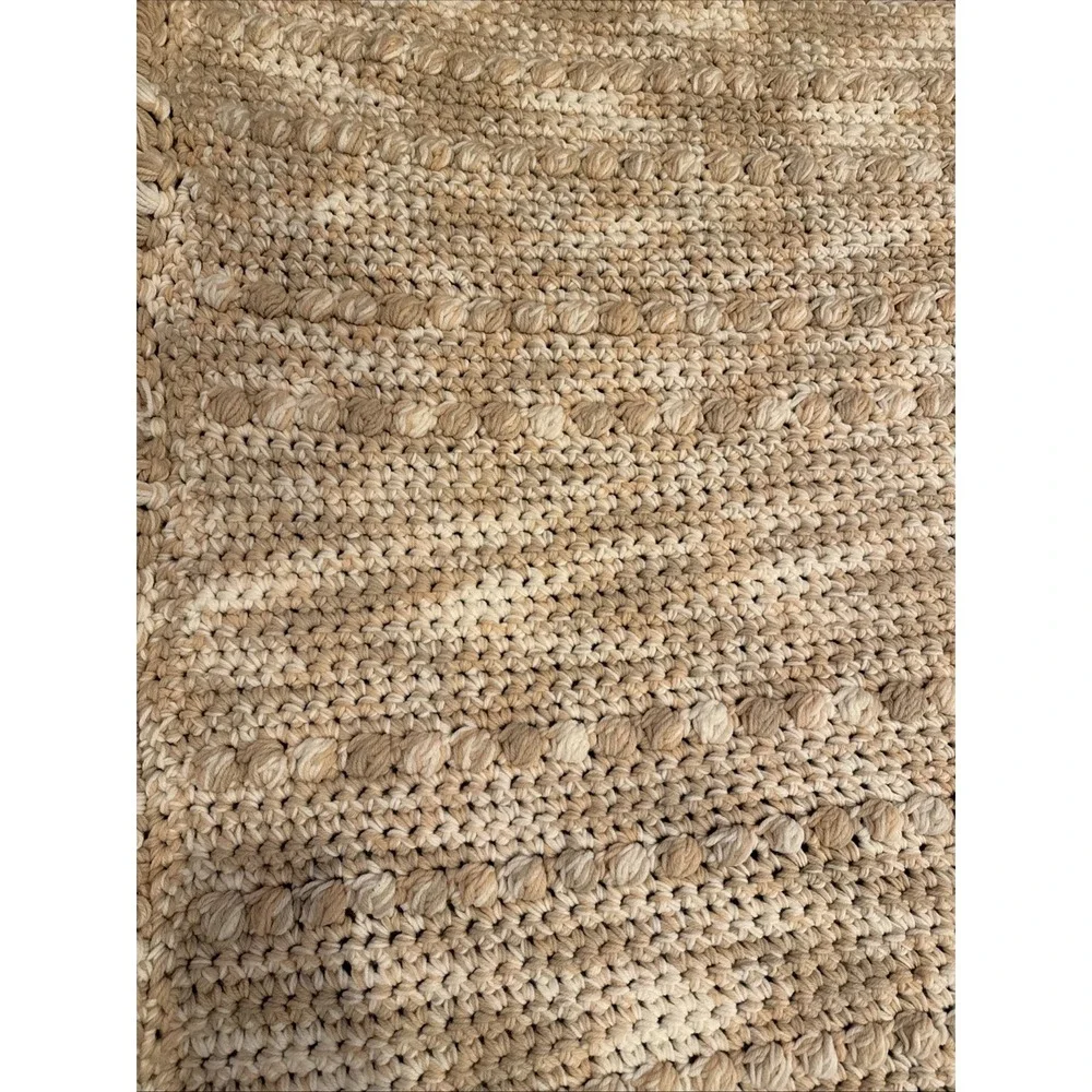 Vintage Handmade Crocheted Afghan Throw Blanket Bobble Stitch Fringe Boho 70x43